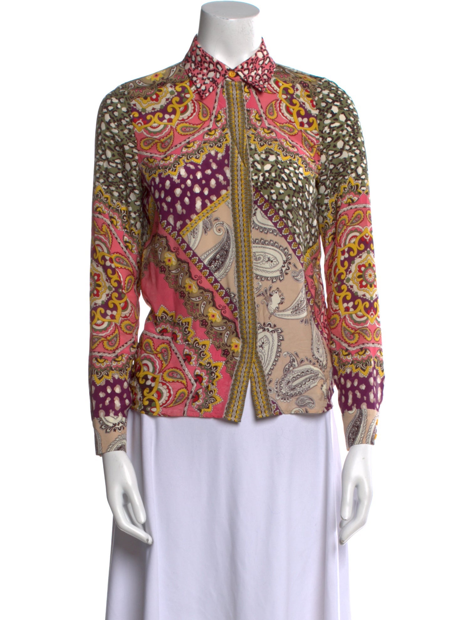 Alice + Olivia Silk Paisley Print Button-Up Top
