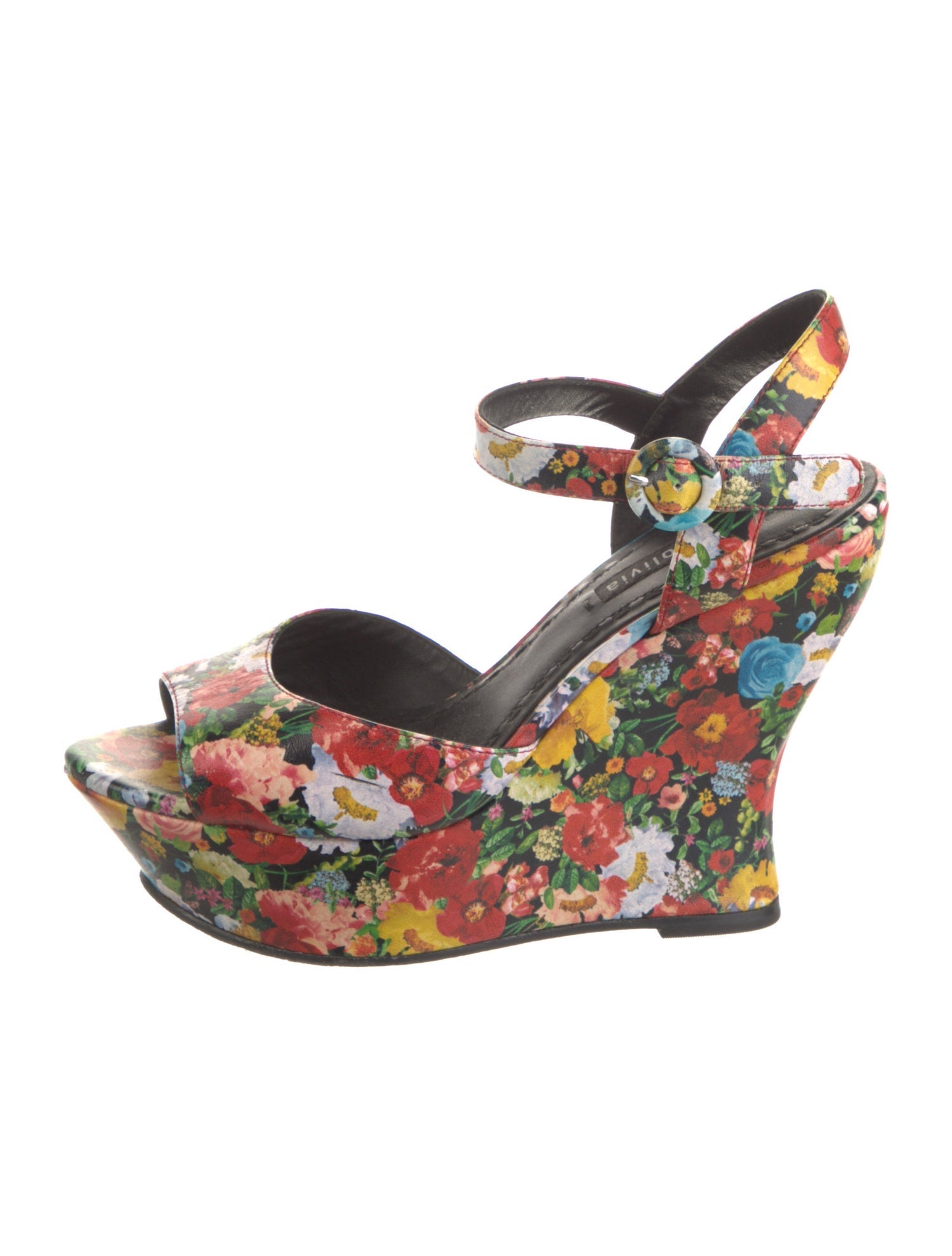 Alice + Olivia Leather Floral Print Slingback Sandals