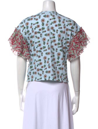 Alice + Olivia Floral Print Crew Neck Crop Top