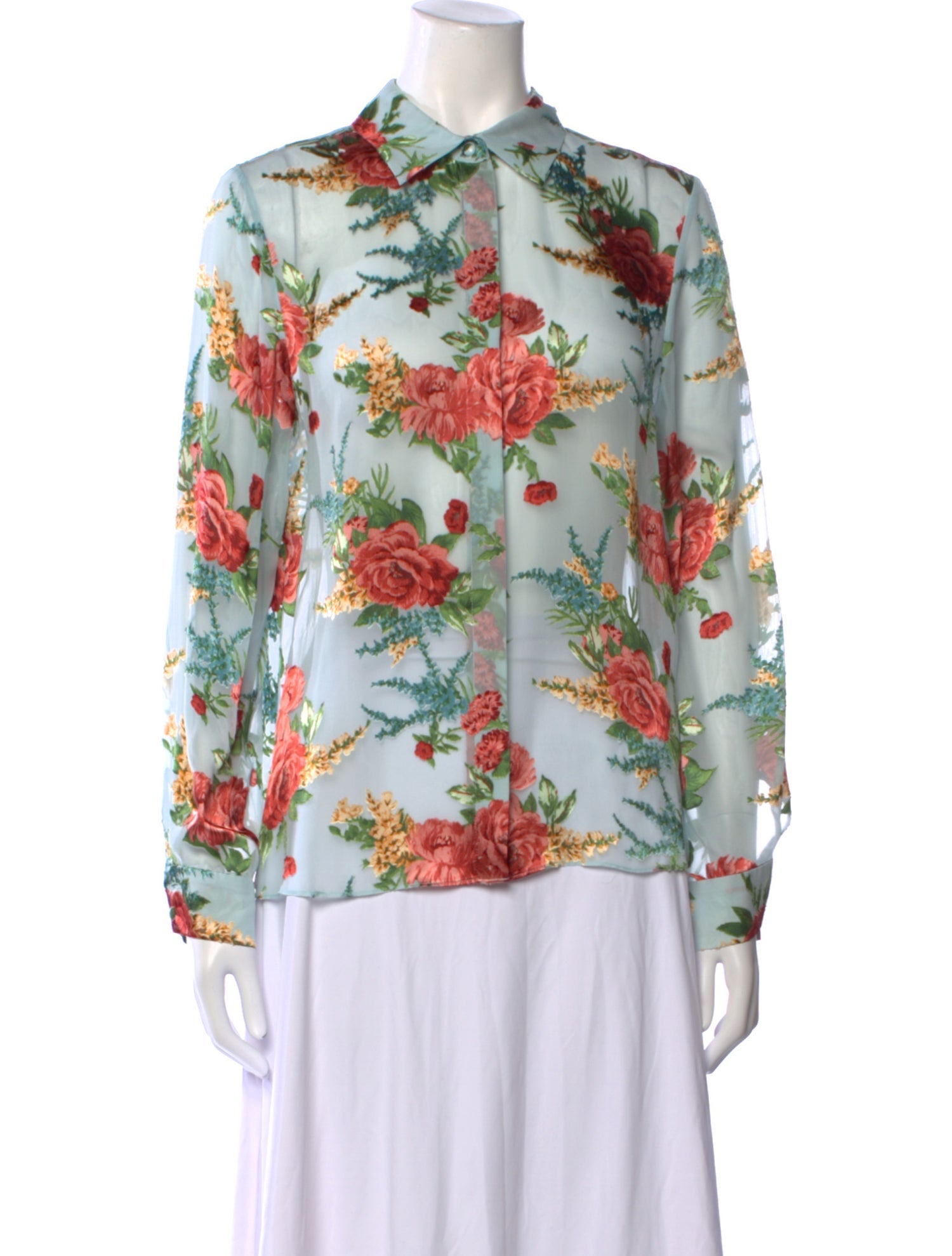 Alice + Olivia Floral Print Long Sleeve Button-Up Top