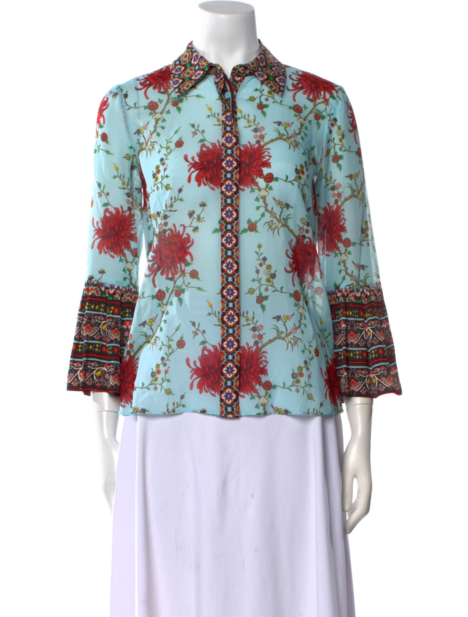 Alice + Olivia Floral Print Long Sleeve Button-Up Top