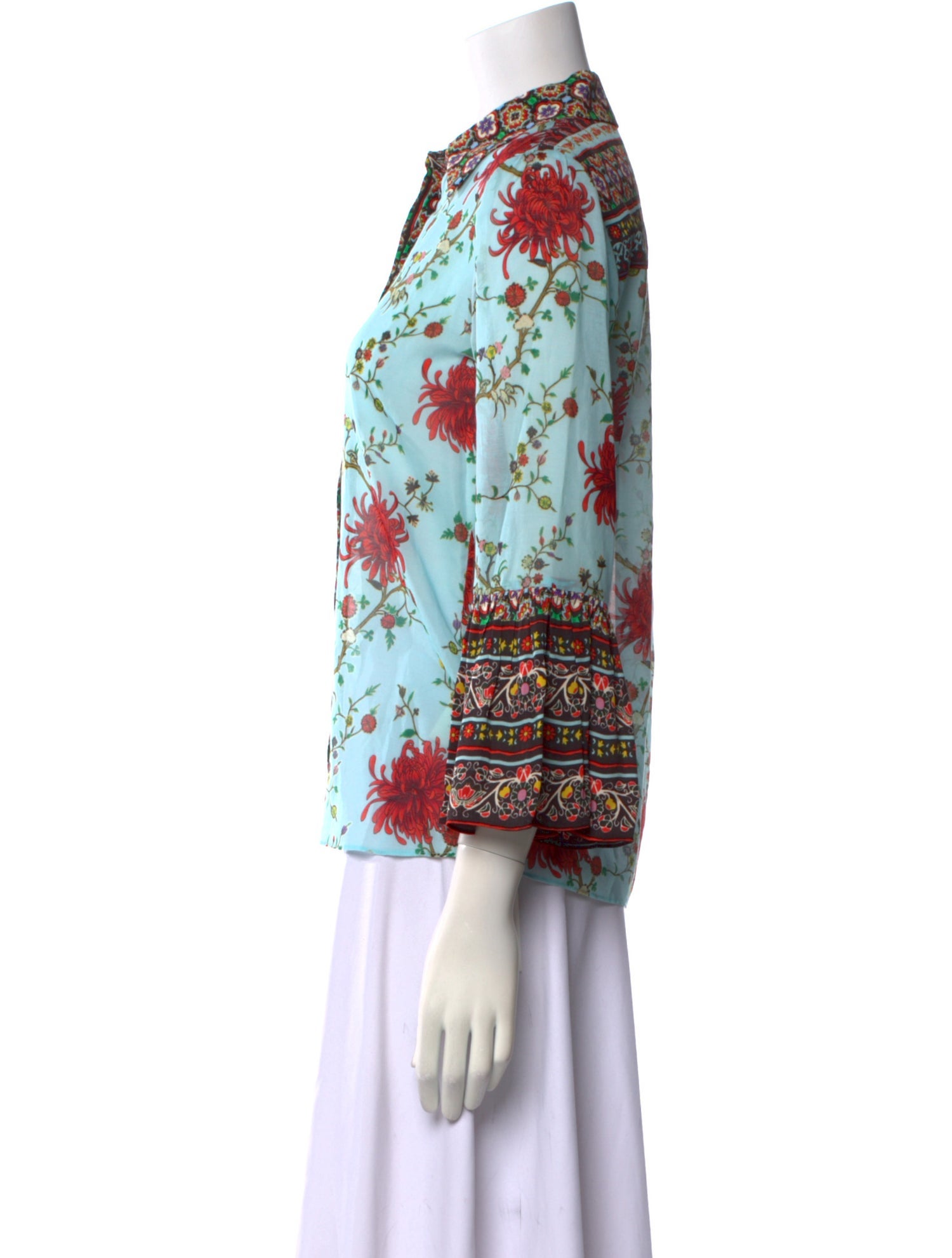 Alice + Olivia Floral Print Long Sleeve Button-Up Top