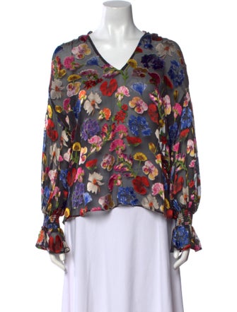 Alice + Olivia Velvet Floral Print Blouse