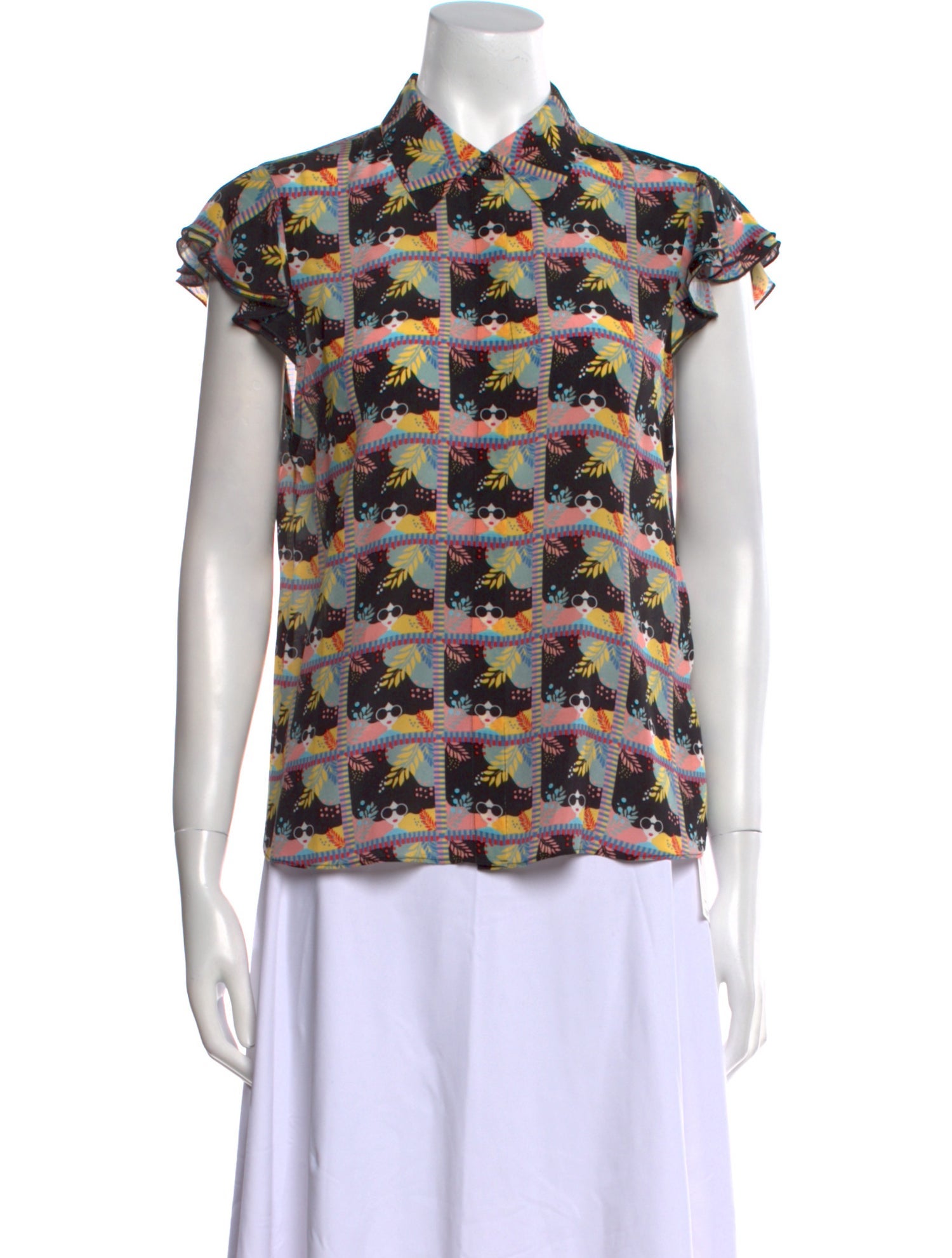 Alice + Olivia Silk Printed Button-Up Top
