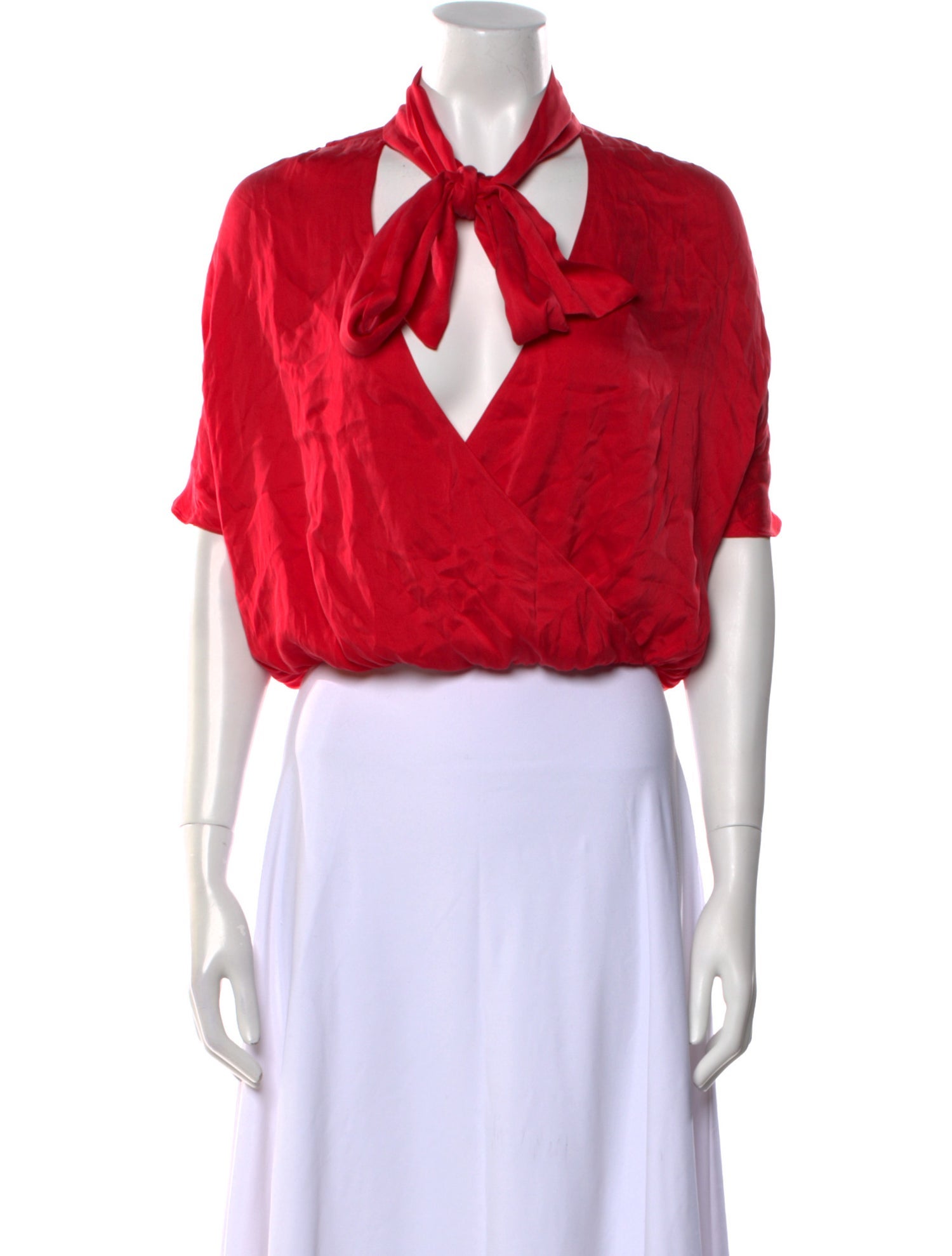 Alice + Olivia Silk Tie Neck Crop Top