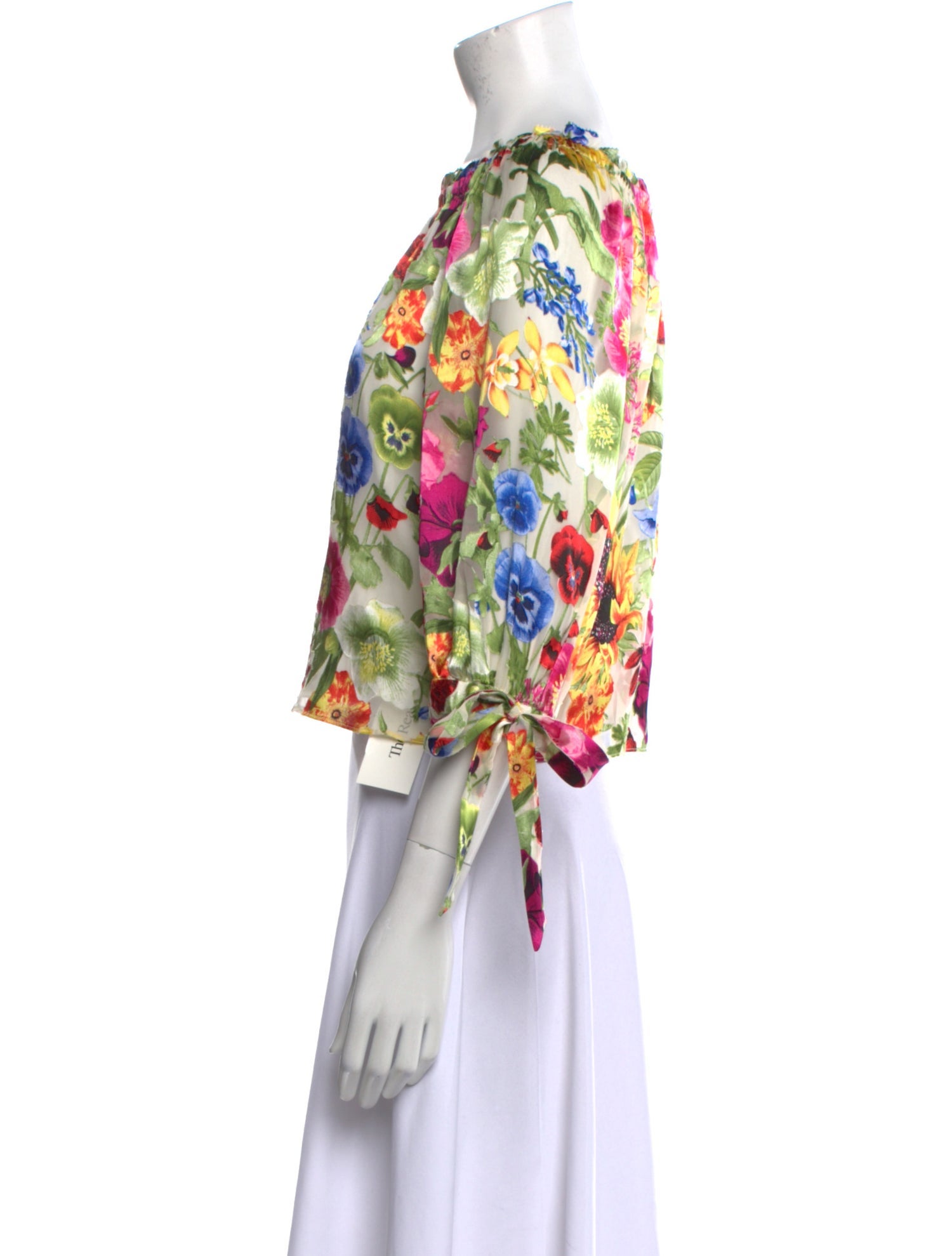 Alice + Olivia Floral Print Bateau Neckline Crop Top