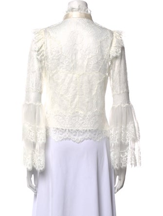 Alice + Olivia Lace Pattern Tie Neck Button-Up Top