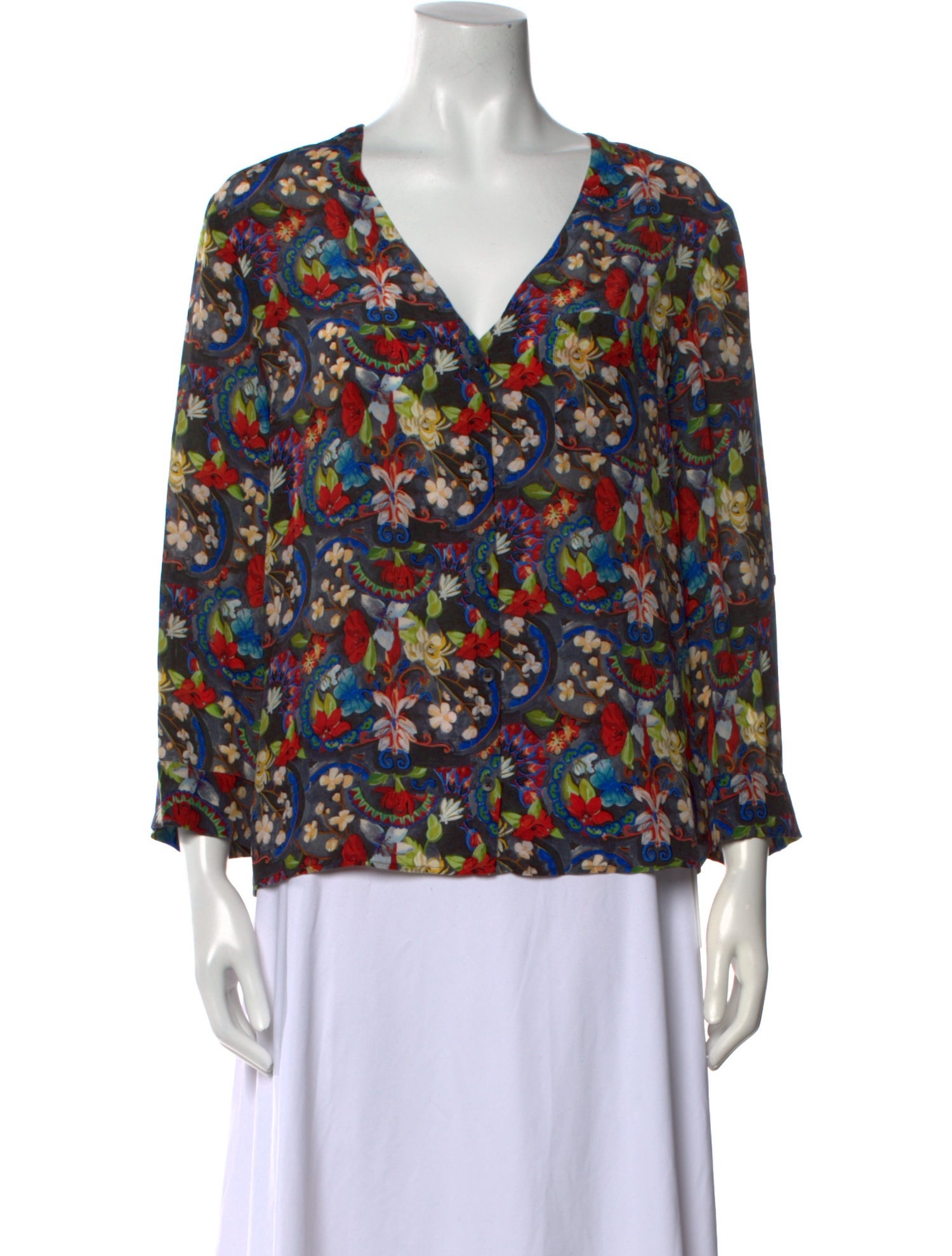 Alice + Olivia Silk Floral Print Blouse