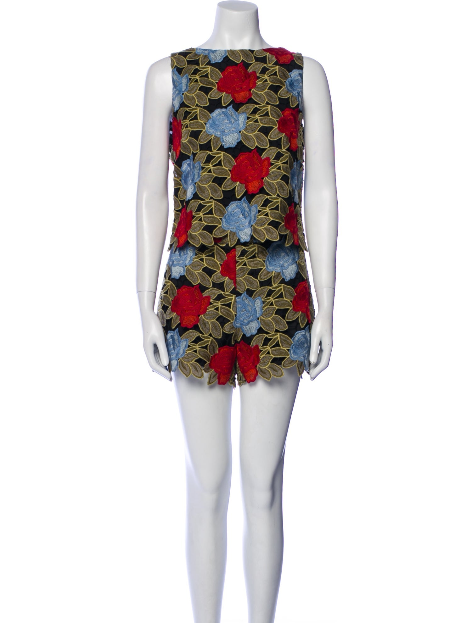 Alice + Olivia Printed Embroidered Accent Short Set