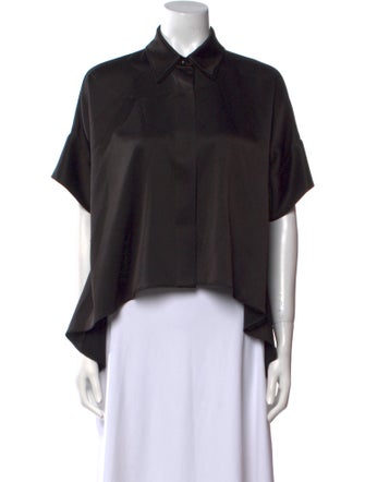 Alice + Olivia Satin Short Sleeve Button-Up Top