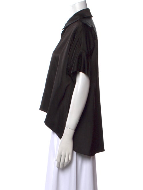 Alice + Olivia Satin Short Sleeve Button-Up Top