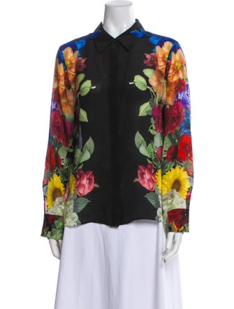 Alice + Olivia Silk Floral Print Button-Up Top