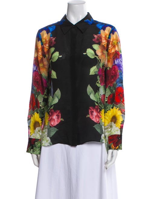 Alice + Olivia Silk Floral Print Button-Up Top