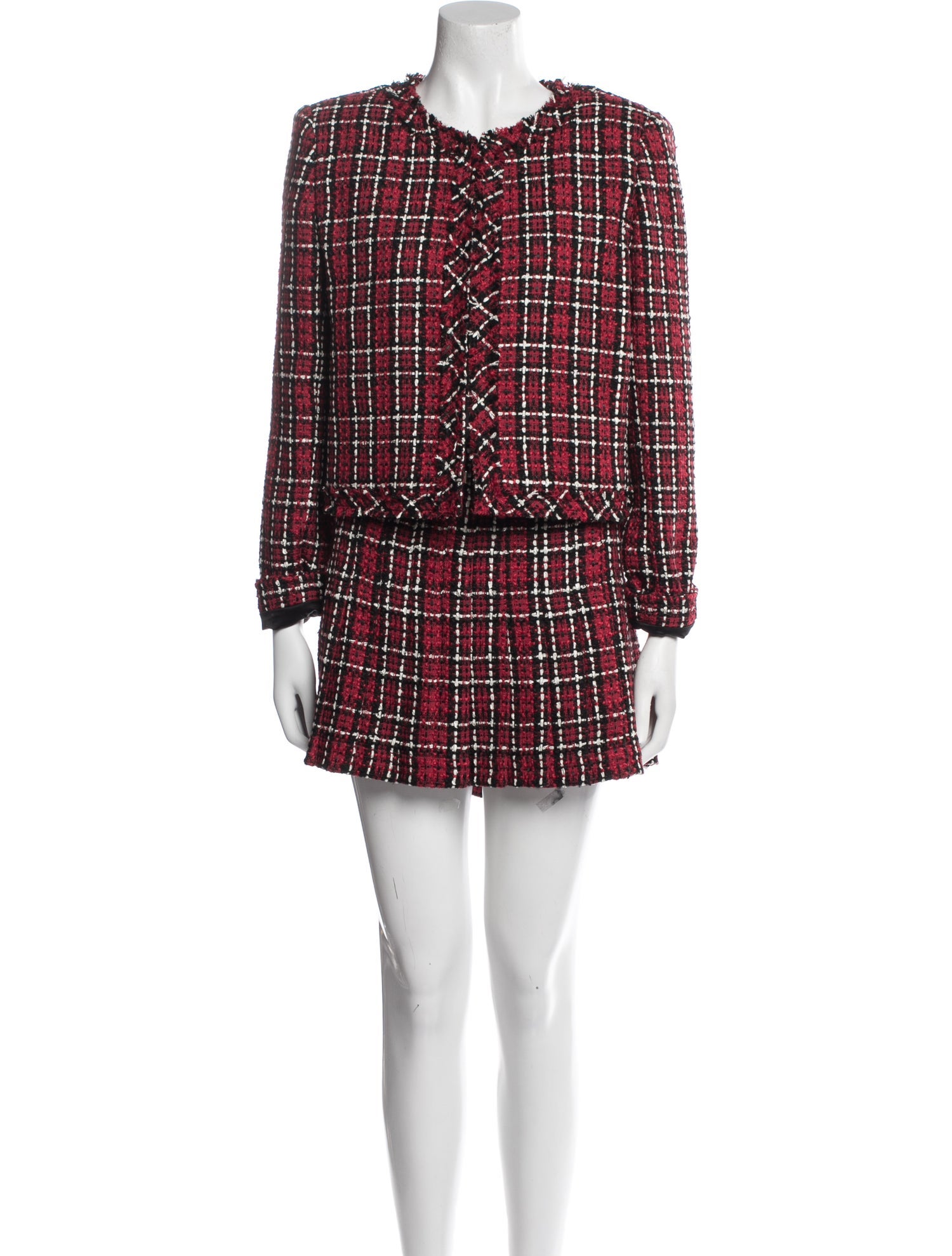 Alice + Olivia Tweed Pattern Raw-Edge Trim Skirt Set w/ Tags