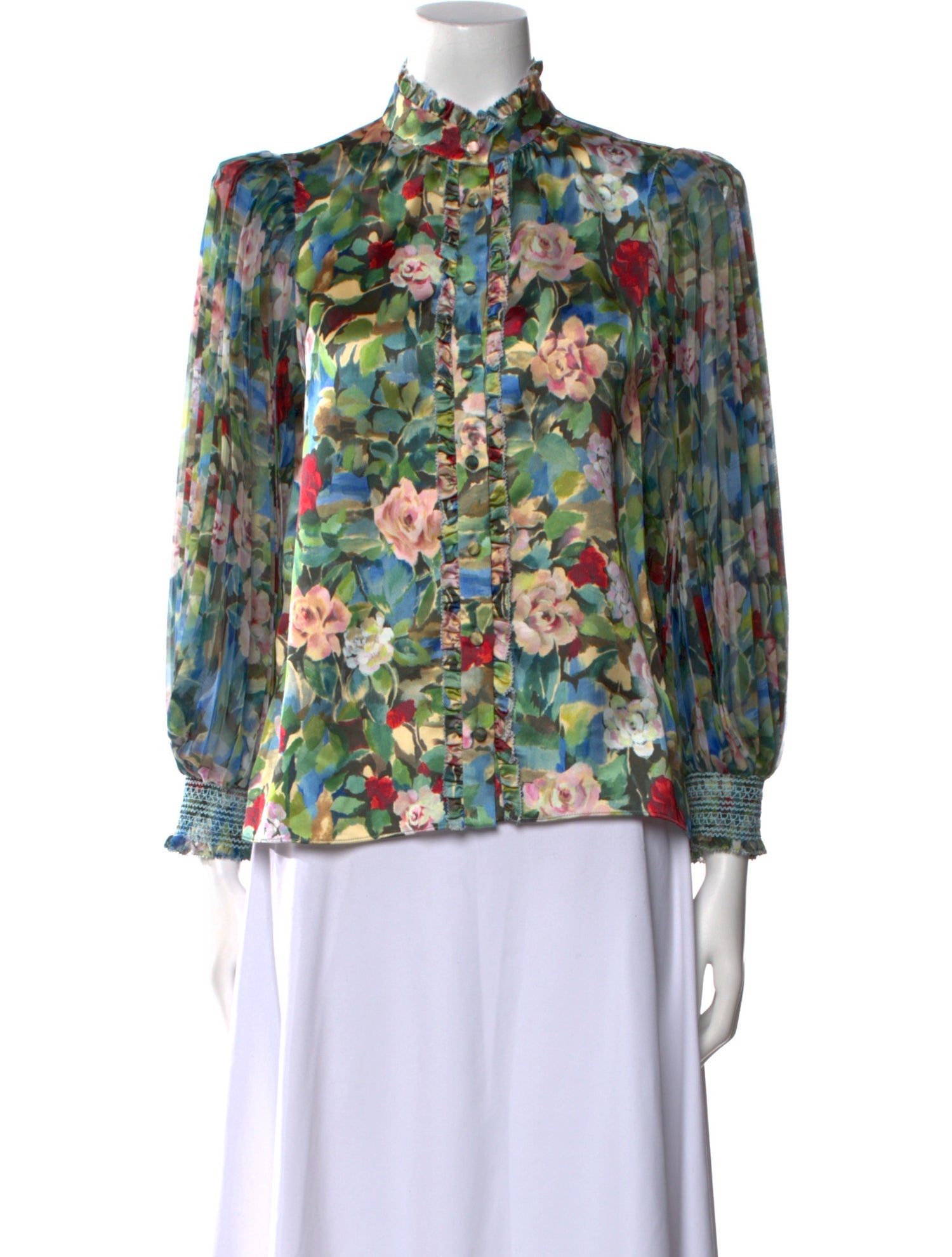 Alice + Olivia Floral Print Mock Neck Blouse