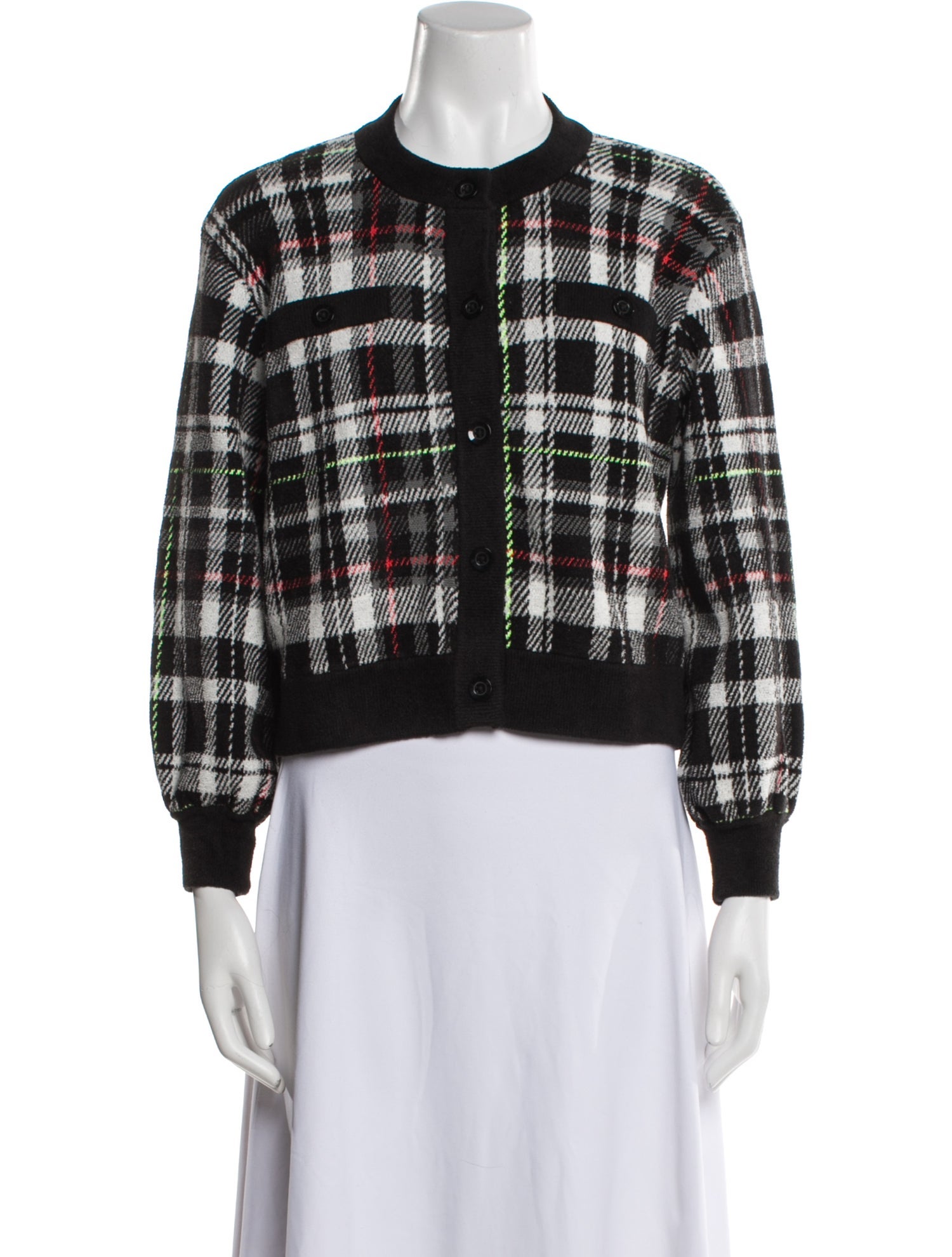 Alice + Olivia Plaid Print Crew Neck Sweater