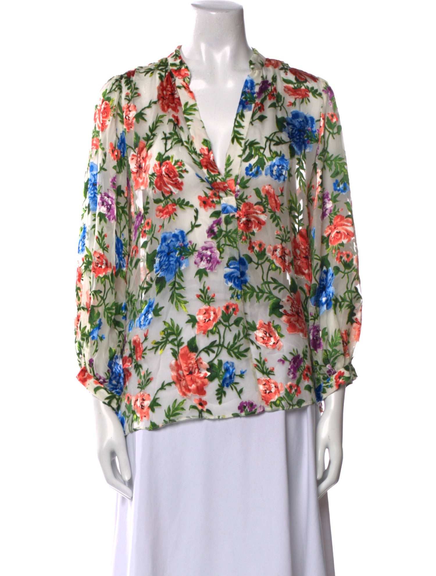 Alice + Olivia Floral Print V-Neck Blouse