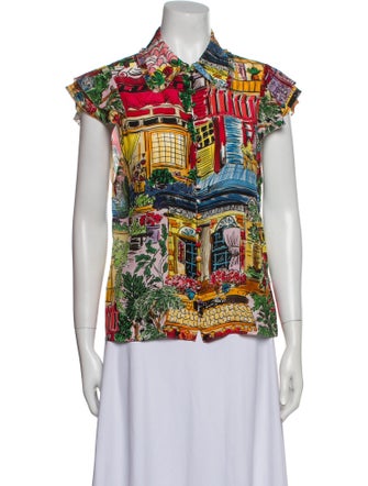 Alice + Olivia Silk Printed Button-Up Top