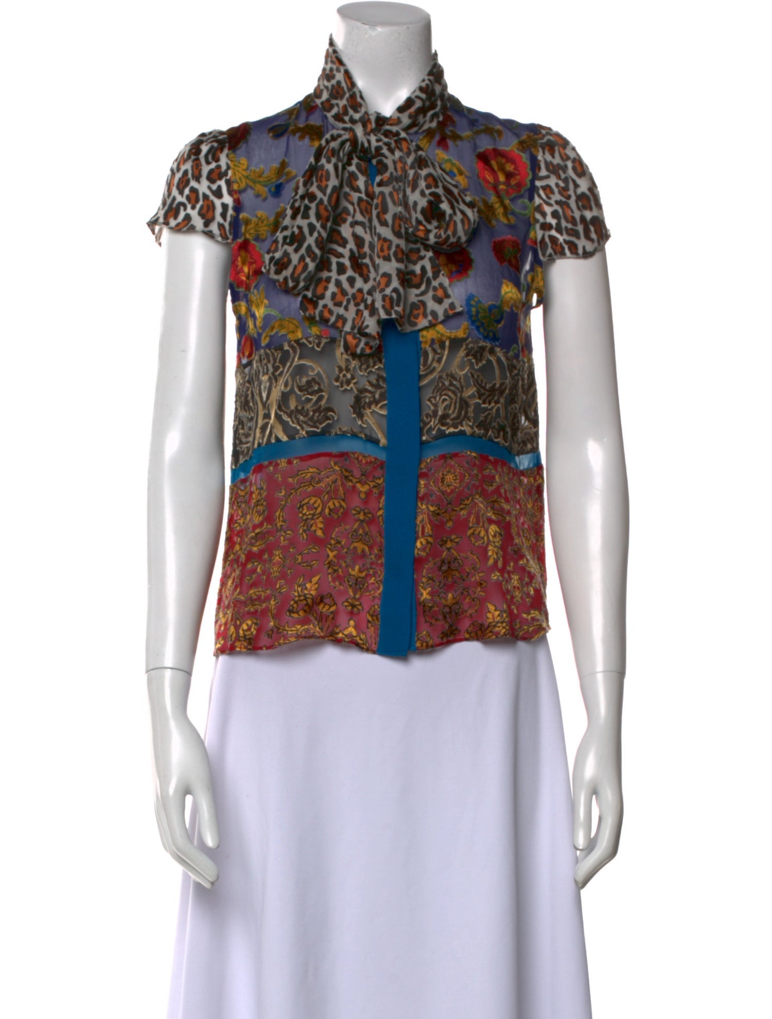 Alice + Olivia Printed Mock Neck Button-Up Top