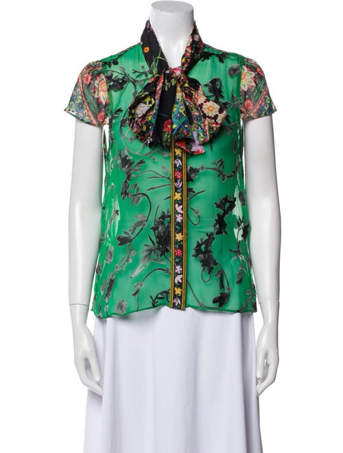 Alice + Olivia Silk Floral Print Button-Up Top