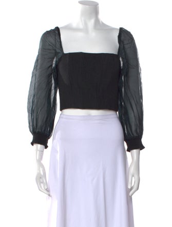 Alice + Olivia Square Neckline Three-Quarter Sleeve Crop Top