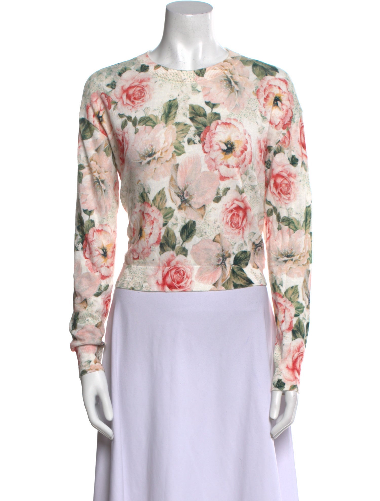 Alice + Olivia Floral Print Crew Neck Crop Top