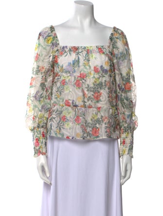Alice + Olivia Floral Print Square Neckline Blouse
