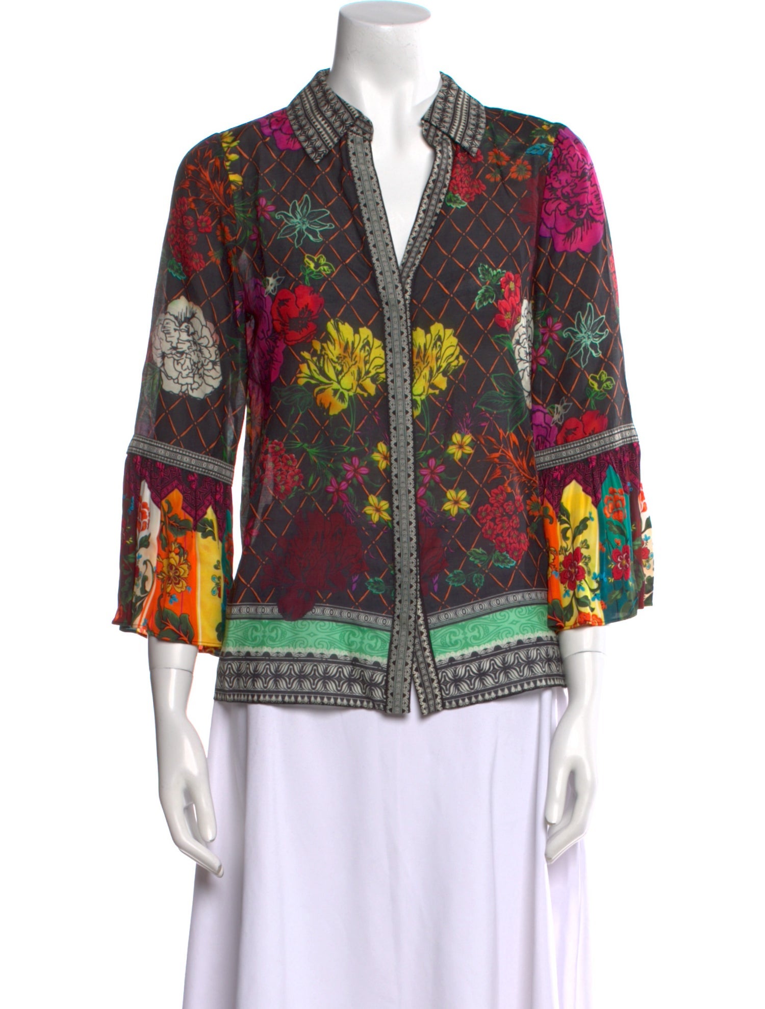 Alice + Olivia Printed Three-Quarter Sleeve Blouse