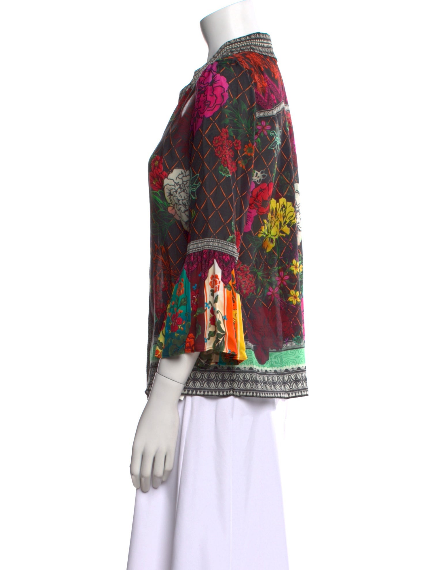 Alice + Olivia Printed Three-Quarter Sleeve Blouse