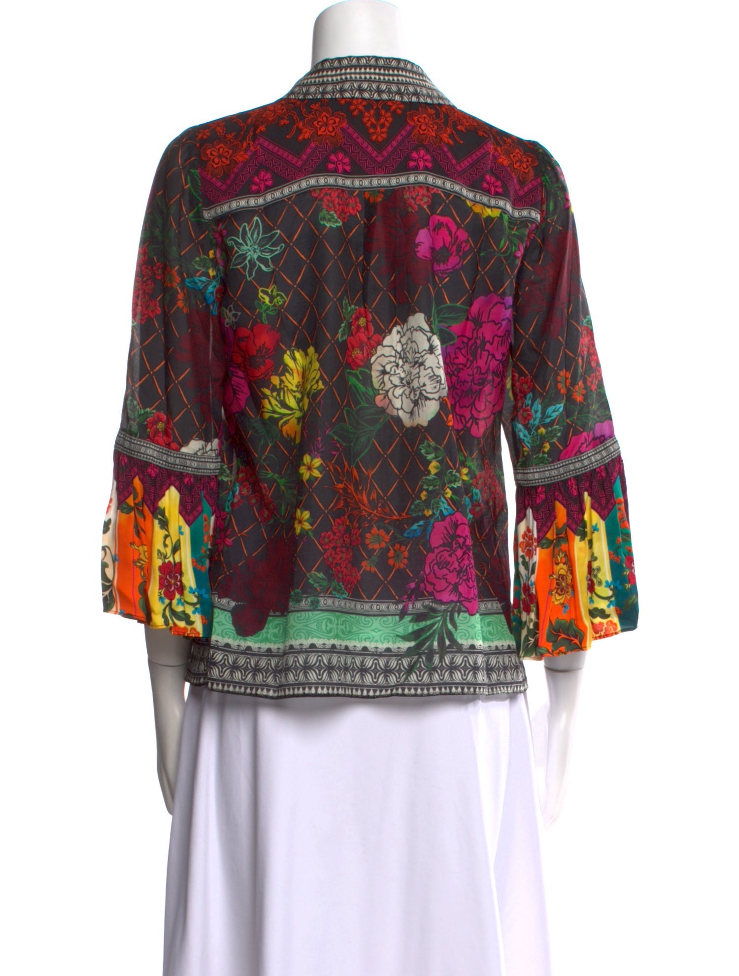 Alice + Olivia Printed Three-Quarter Sleeve Blouse