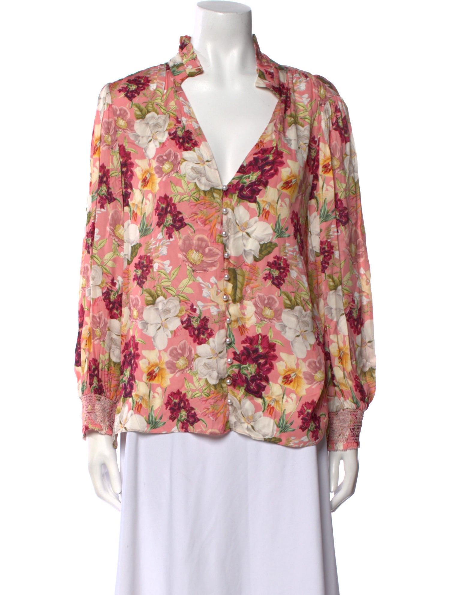 Alice + Olivia Floral Print V-Neck Blouse