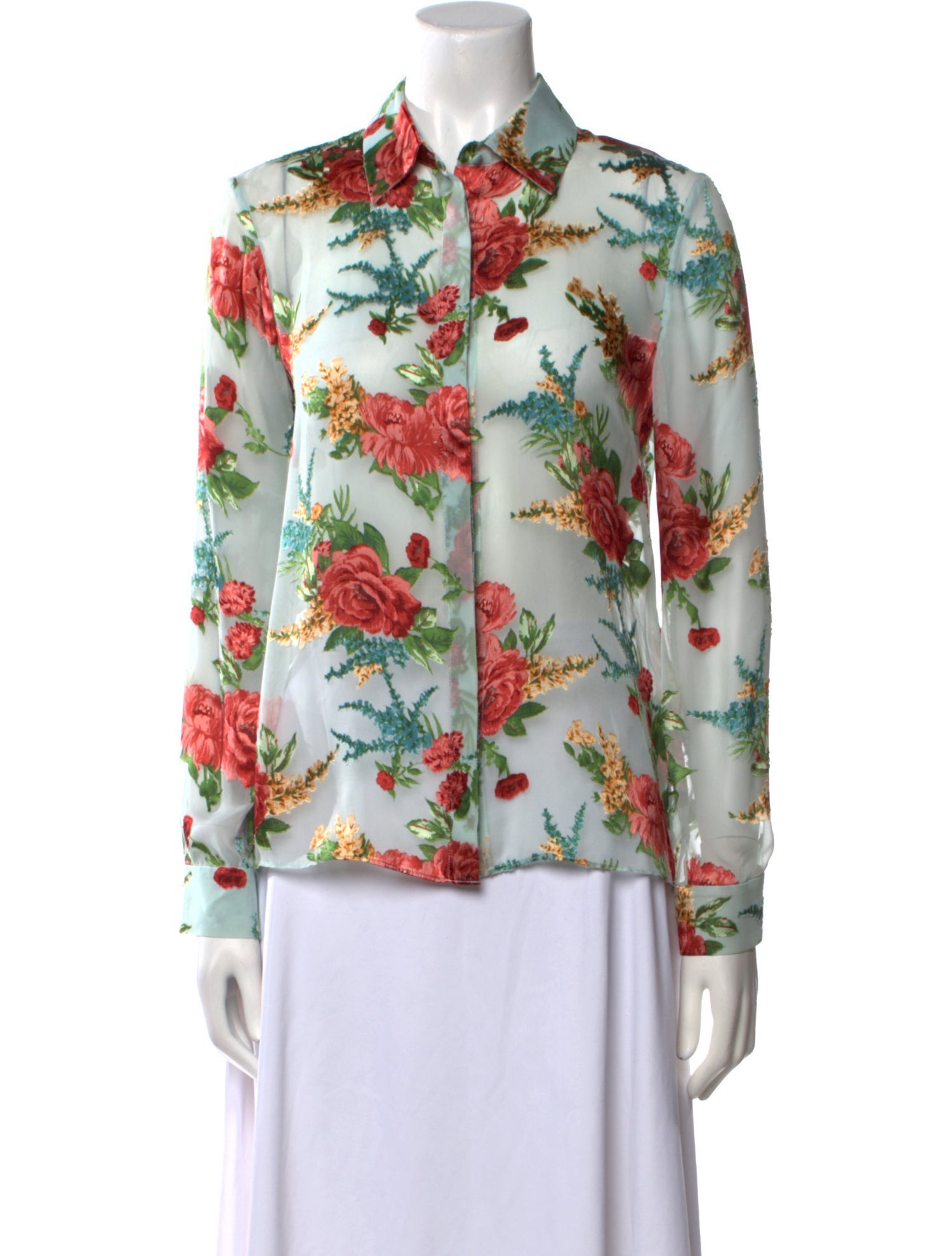 Alice + Olivia Floral Print Long Sleeve Button-Up Top