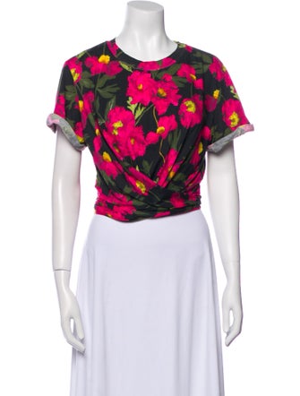 Alice + Olivia Floral Print Crew Neck Crop Top