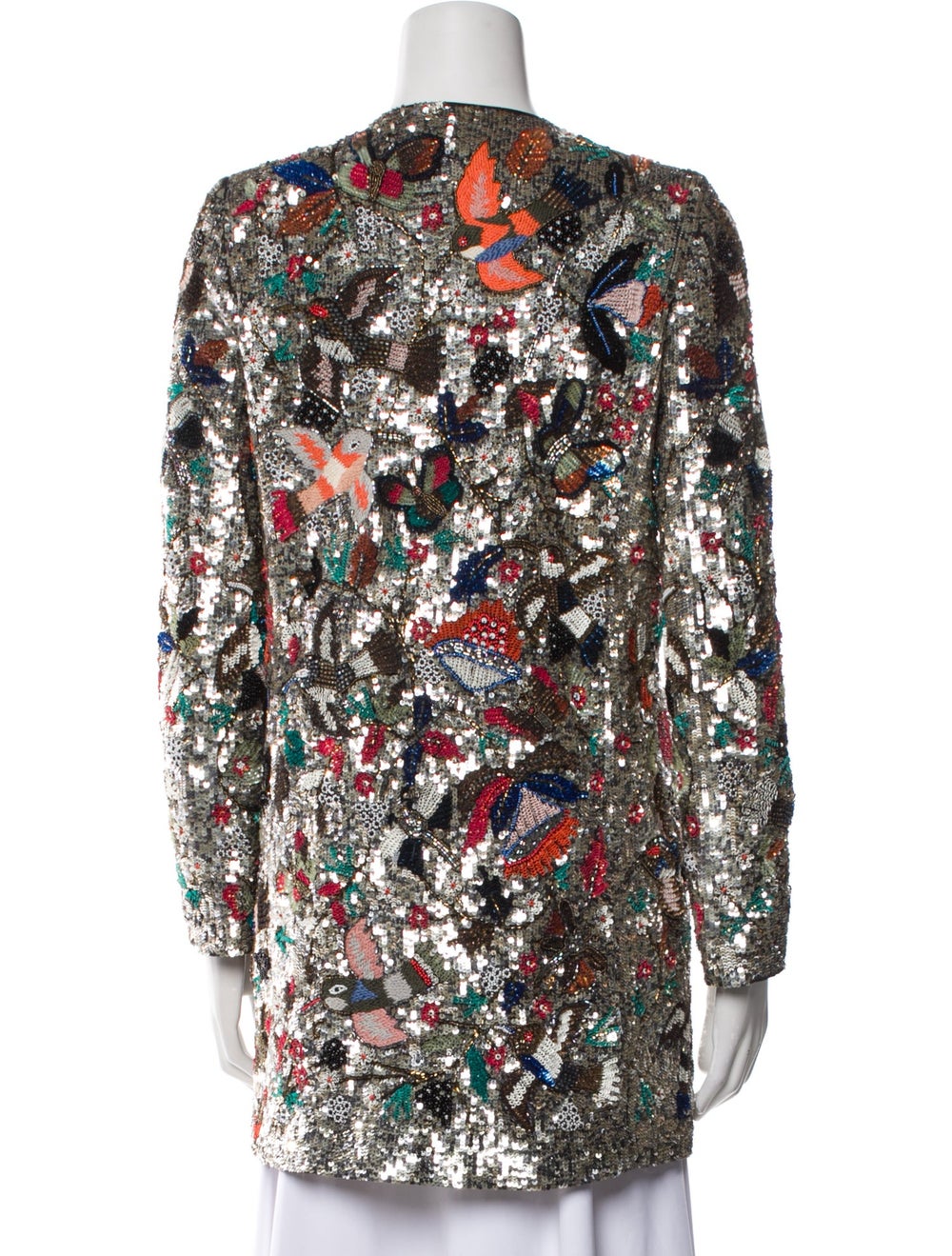 Alice + Olivia Jacket Silver Patterned Beaded, Em… - image 3