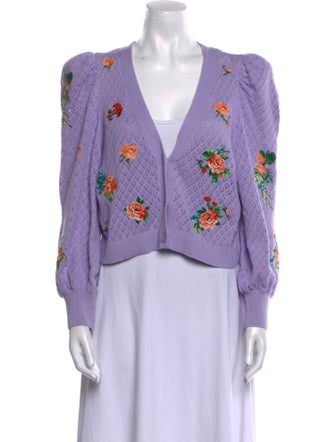 Alice + Olivia Floral Print V-Neck Sweater