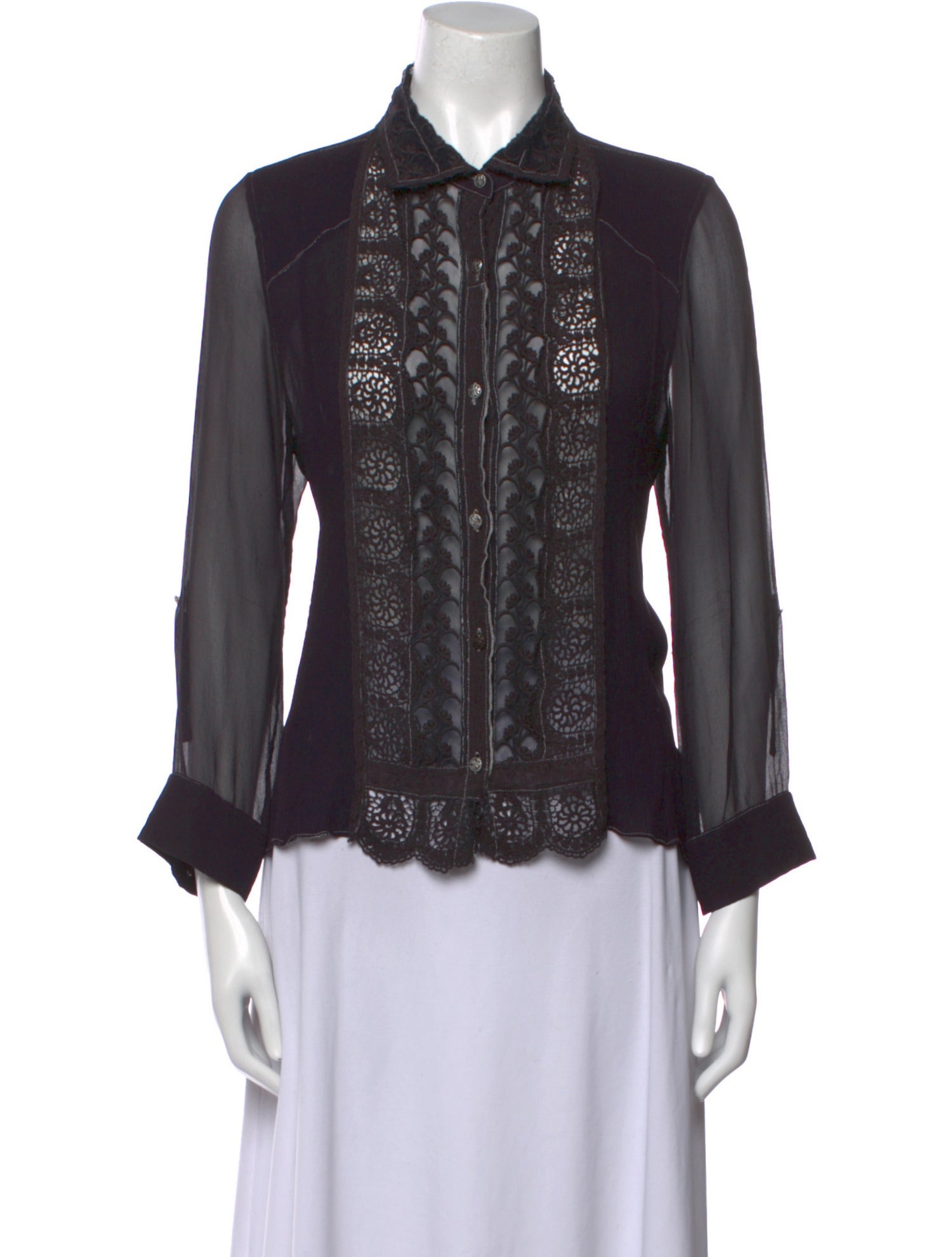 Alice + Olivia Silk Long Sleeve Button-Up Top