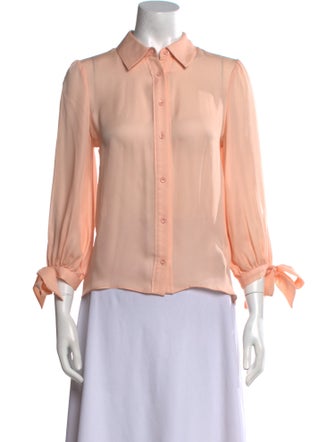 Alice + Olivia Silk Three-Quarter Sleeve Button-Up Top