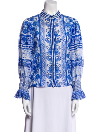 Alice + Olivia Floral Print Mock Neck Blouse