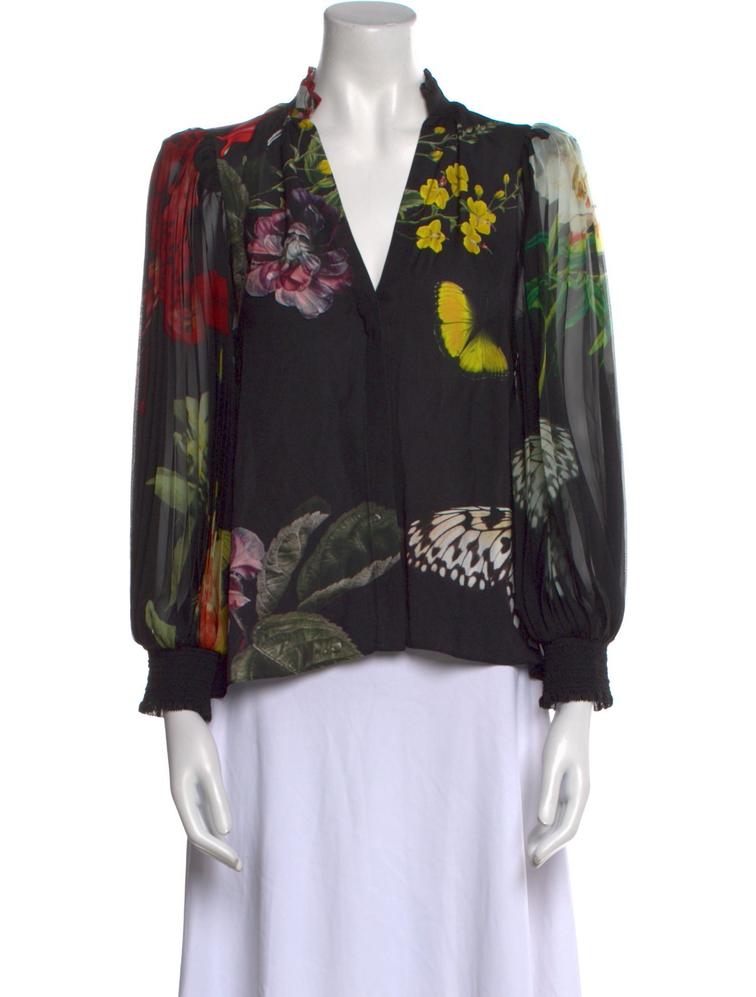 Alice + Olivia Floral Print V-Neck Blouse