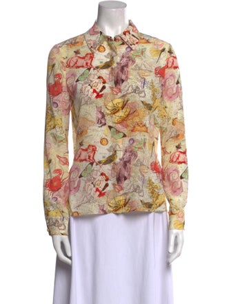 Alice + Olivia Silk Floral Print Button-Up Top
