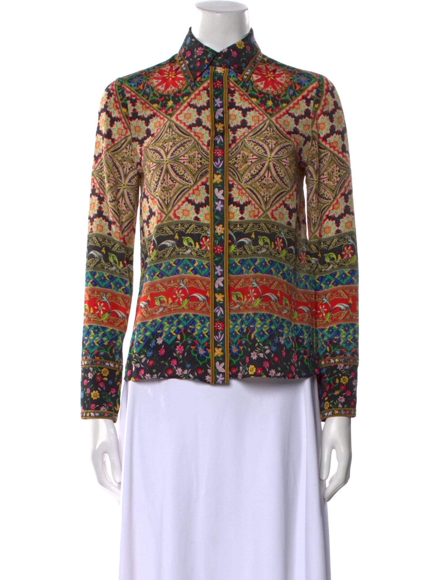 Alice + Olivia Silk Printed Button-Up Top