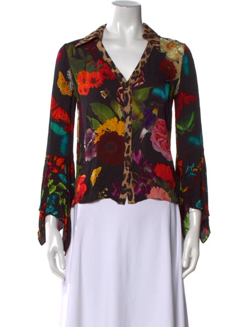 Alice + Olivia Floral Print V-Neck Blouse