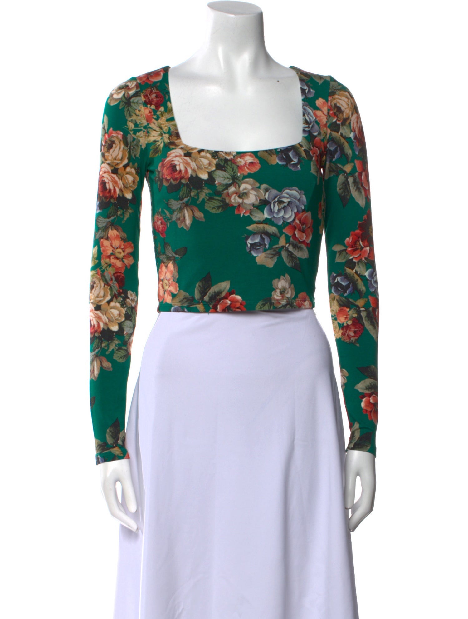 Alice + Olivia Floral Print Square Neckline Crop Top