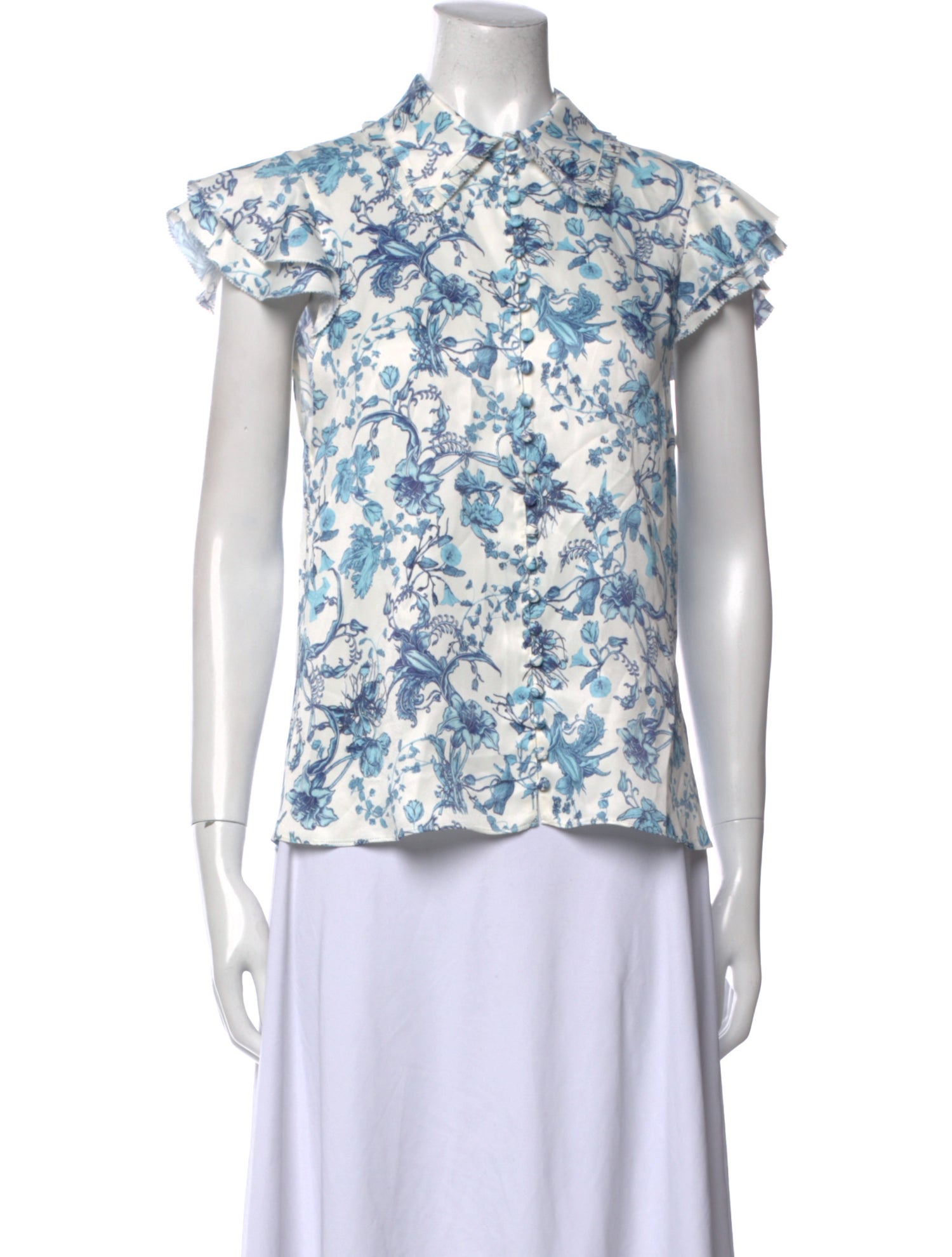 Alice + Olivia Floral Print Mock Neck Blouse