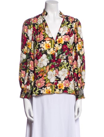 Alice + Olivia Floral Print V-Neck Button-Up Top