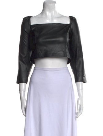 Alice + Olivia Square Neckline Three-Quarter Sleeve Crop Top