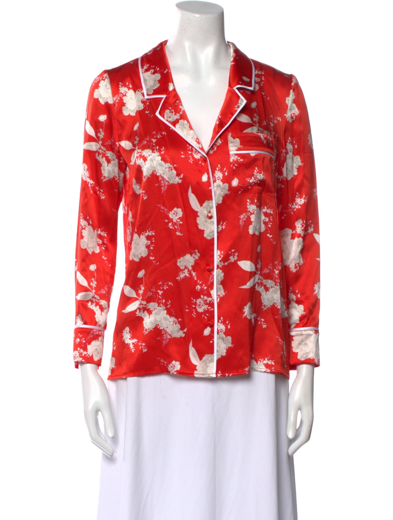 Alice + Olivia Silk Floral Print Button-Up Top