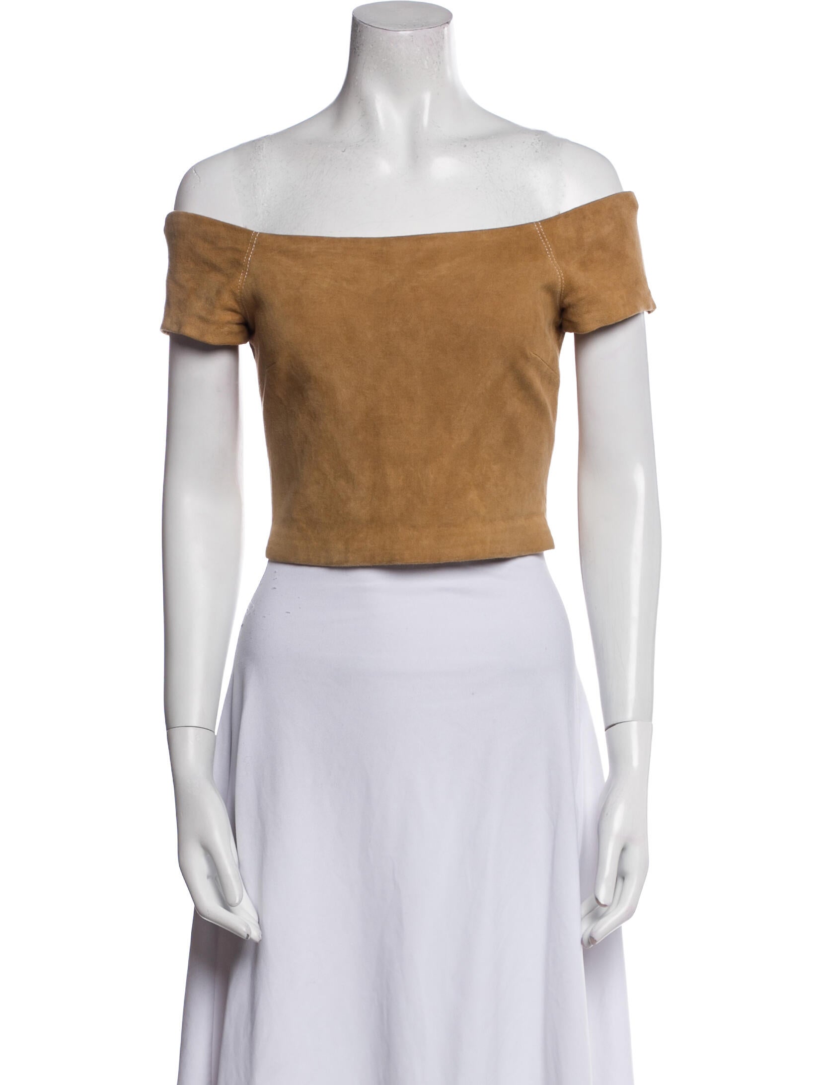 Alice + Olivia Leather Off-The-Shoulder Crop Top
