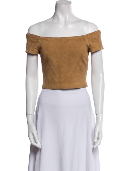 Alice + Olivia Leather Off-The-Shoulder Crop Top
