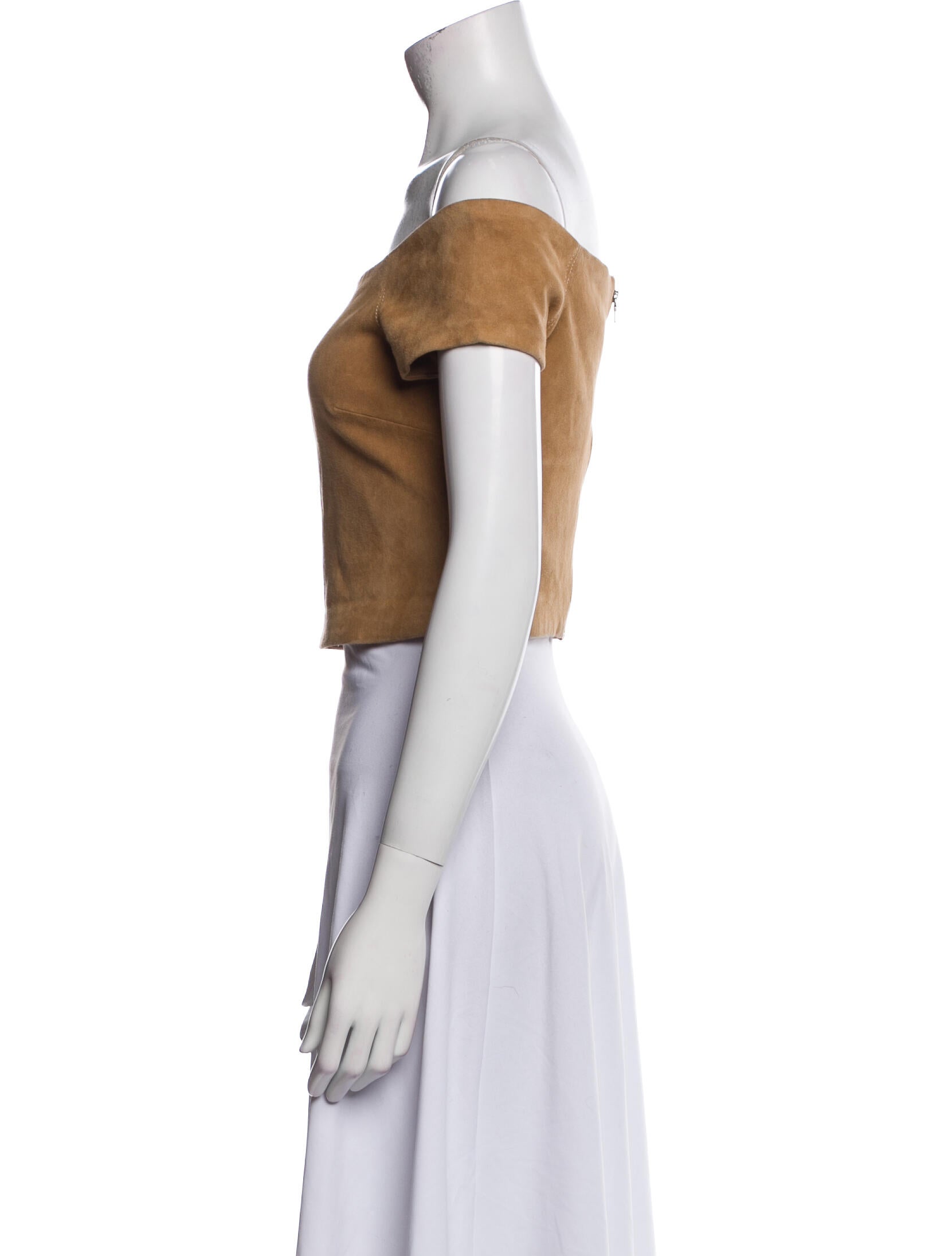 Alice + Olivia Leather Off-The-Shoulder Crop Top